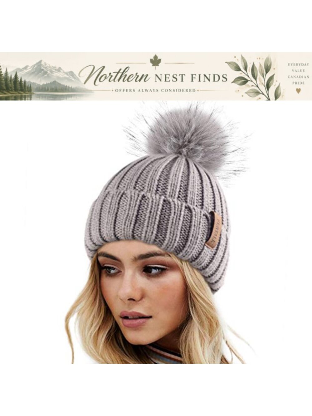 FURTALK Womens Winter Knitted Beanie Hat with Faux Fur Pom Warm Knit Skull Cap
